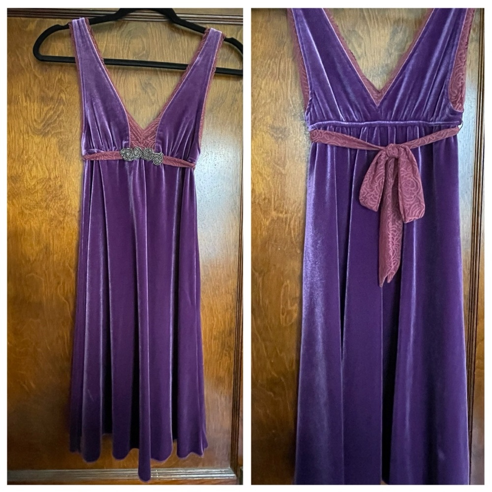 Free People boho purple velvet lace trim dress XS
